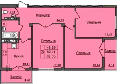 ЖК Хмельницький — 82.7 м²
