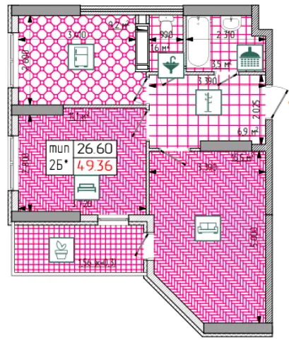 ЖК Східна Брама — 49.4 м²