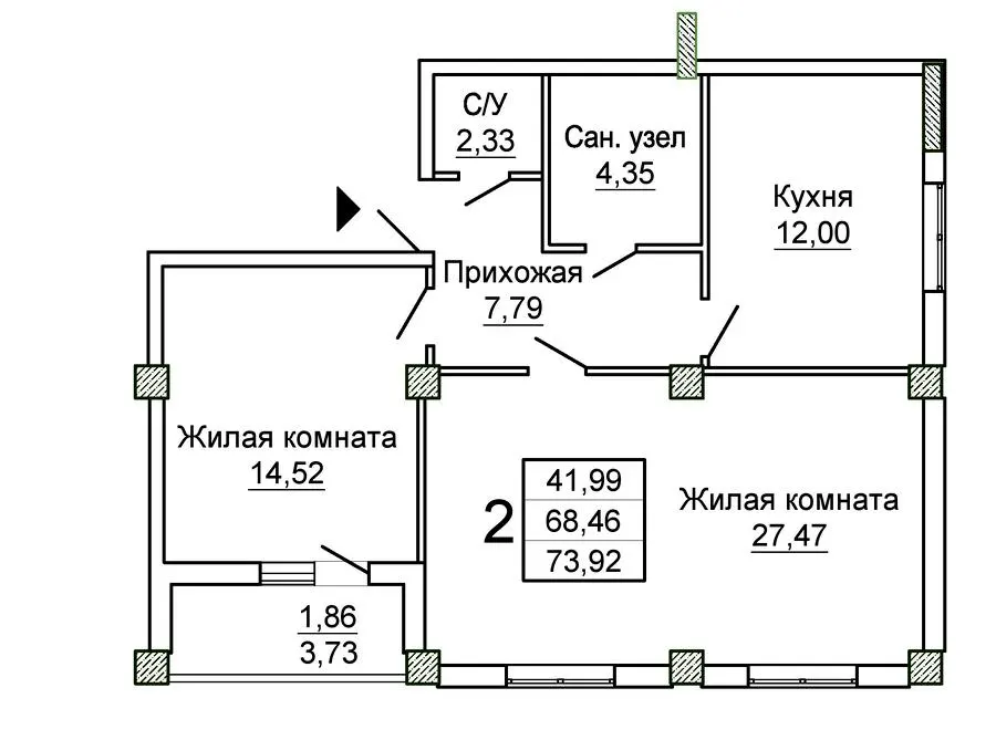ЖК Слобожанский квартал-2 — 73.9 м²