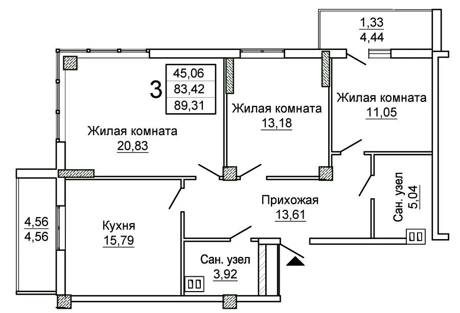 ЖК Слобожанський квартал-2 — 89.3 м²