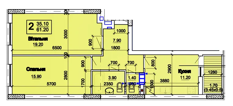 ЖК Південний квартал — 61.2 м²