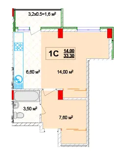 ЖК Кузьминський 2 — 33.3 м²