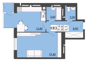 1-комнатная квартира, 51 м², вул. Зелена, 3, Запытов — фото 1