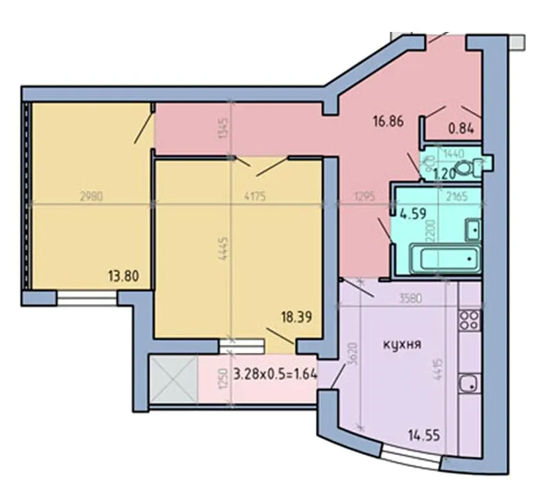 вул. Академіка Сахарова, 14б — 71.9 м²