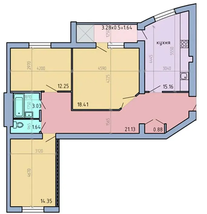 вул. Академіка Сахарова, 14б — 85 м²