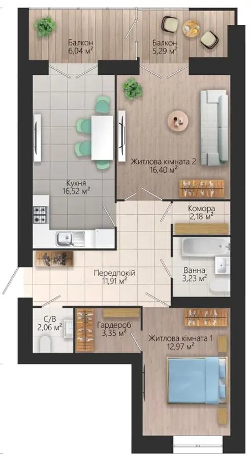 ЖК Преміум — 75.5 м²