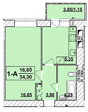ЖК Академ містечко — 34.3 м²