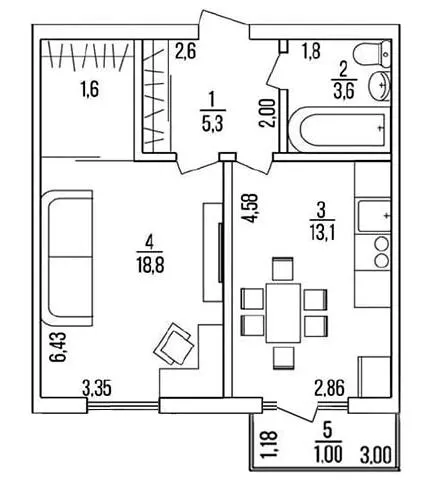 ЖК Воробйовi гори на Полях — 41.8 м²