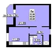 ЖК Лазуровий — 45.1 м²