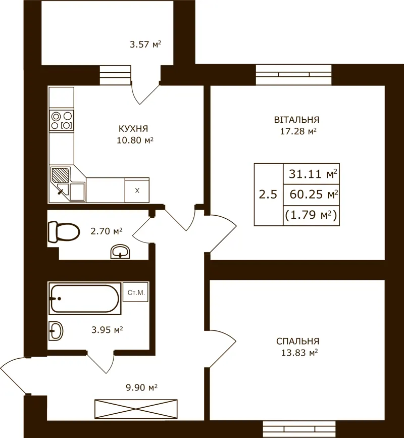 ЖК Чайка — 61.1 м²