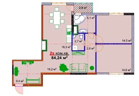 ЖК Монолит — 84.2 м²