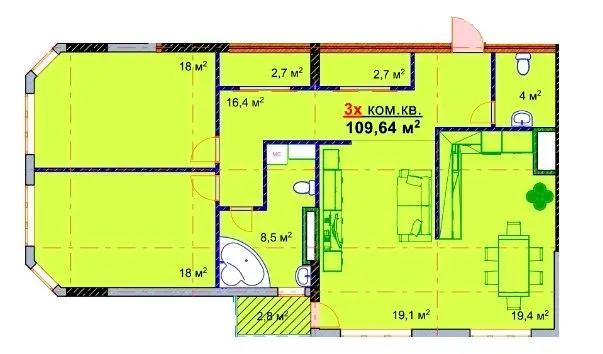 ЖК Монолит — 109.6 м²