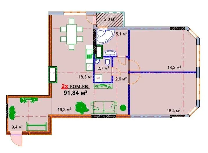ЖК Монолит — 91.8 м²