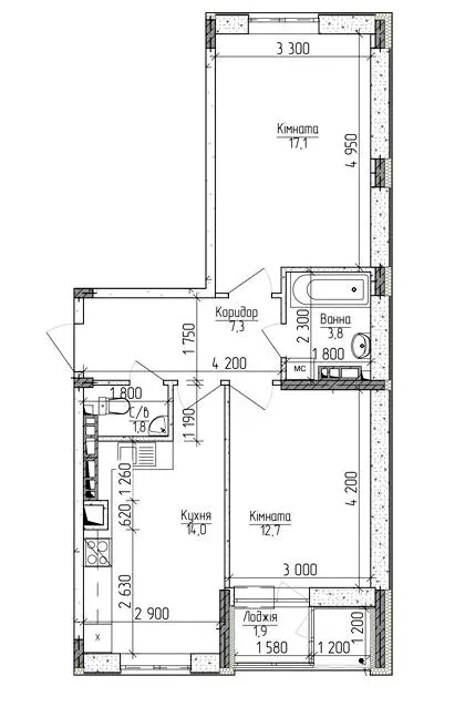 ЖМ Нова Буча — 58.6 м²