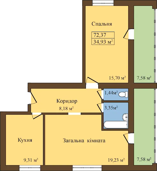 ЖК Садовий — 72.4 м²