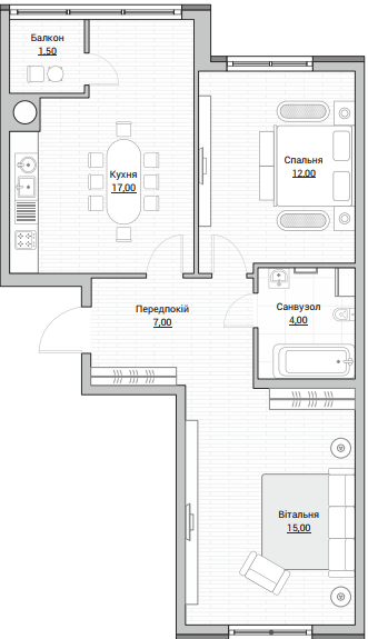 2-комнатная квартира, 55 м², вул. Європейська, 183, Полтава