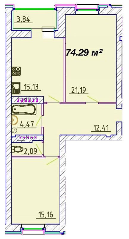 2-комнатная квартира, 72 м², вул. Байди Вишневецького, 68, Черкассы