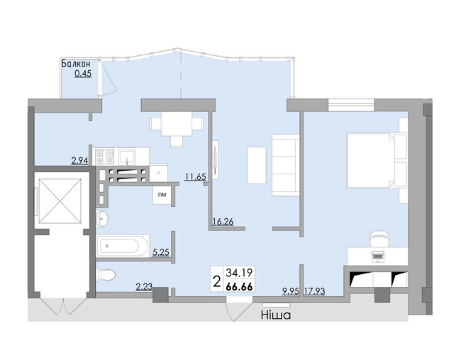2-комнатная квартира, 67 м², вул. Філатова, 31, Херсон