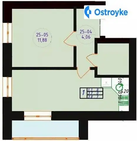 Продажа 1-комнатной квартиры, 38 м², Ирпень