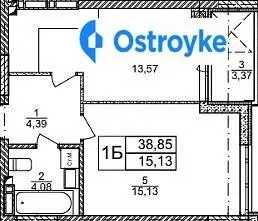 Продажа 1-комнатной квартиры, 39 м², Ирпень