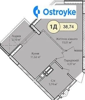 Продаж 1-кімнатної квартири, 39 м², Ірпінь — фото 1