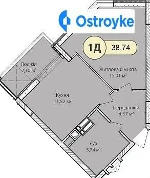 Продажа 1-комнатной квартиры, 39 м², Ирпень