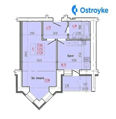 1-комнатная квартира, 47 м², вул. Прокофьева, 16, Сумы