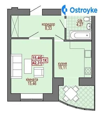Продаж 1-кімнатної квартири, 42 м², Івано-Франківськ — фото 2