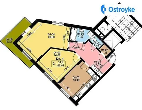2-кімнатна квартира, 69 м², вул. Зелена, 184, Львів