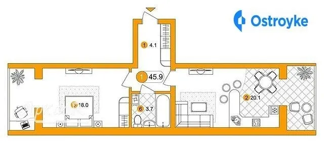 Продаж 1-кімнатної квартири, 45 м², Івано-Франківськ — фото 1