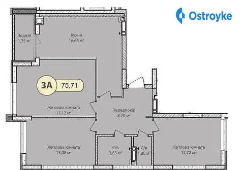 3-комнатная квартира, 75 м², пров. Достоєвського, Ирпень