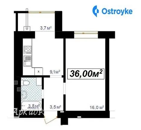Продажа 1-комнатной квартиры, 36 м², Ивано-Франковск