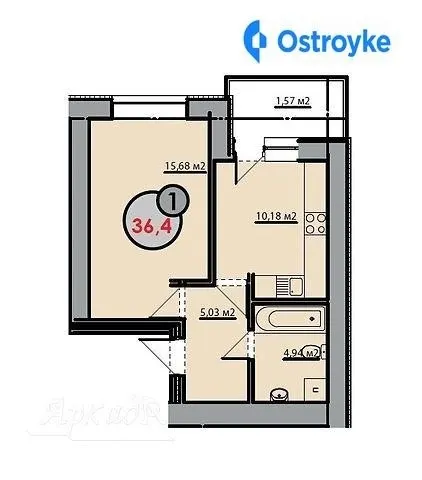Продаж 1-кімнатної квартири, 36 м², Івано-Франківськ — фото 1