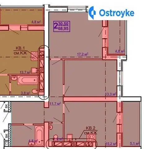 2-кімнатна квартира, 69 м², пров. Рогатинський, 4, Харків