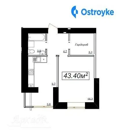 1-комнатная квартира, 43 м², вул. Івана Франка, Ивано-Франковск