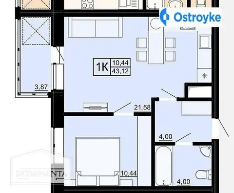 1-кімнатна квартира, 43 м², вул. Профсоюзна, Одеса