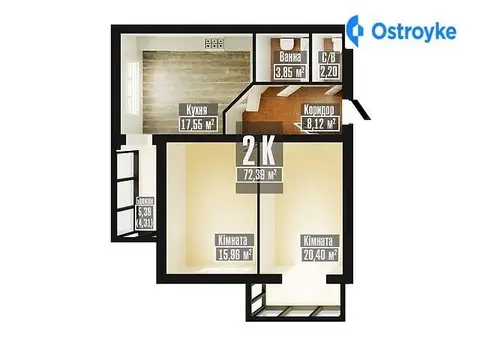 Продажа 2-комнатной квартиры, 72 м², Хмельницкий