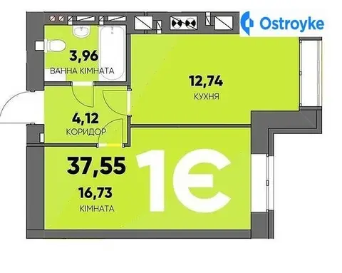 1-кімнатна квартира, 37 м², пров. Тихого, Буча