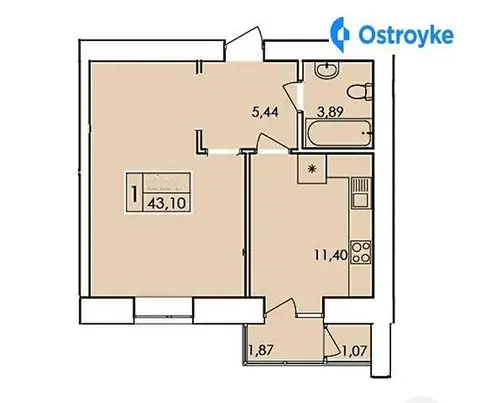 Продажа 1-комнатной квартиры, 43 м², Хмельницкий