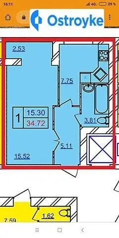 1-комнатная квартира, 34 м², пров. Красовского Маршала 31/1А, Хмельницкий