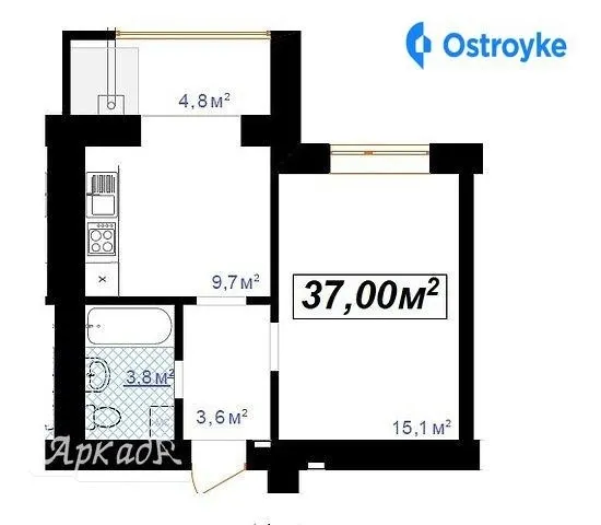 Продаж 1-кімнатної квартири, 37 м², Івано-Франківськ — фото 1