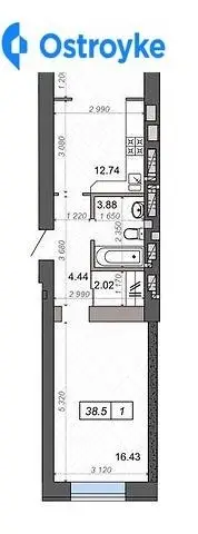 1-комнатная квартира, 38 м², вул. Тургенєвська, Ирпень