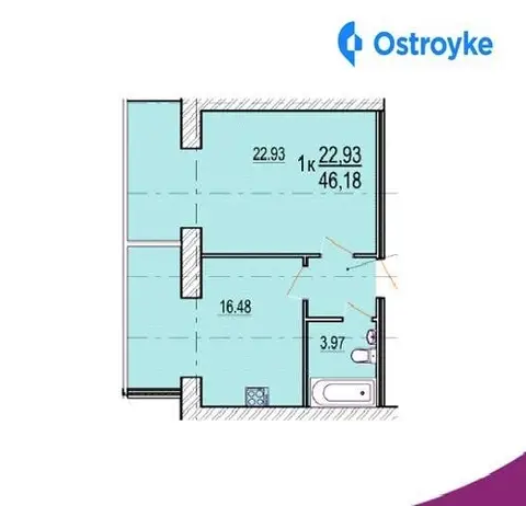1-кімнатна квартира, 46 м², вул. Пирогова, Вінниця