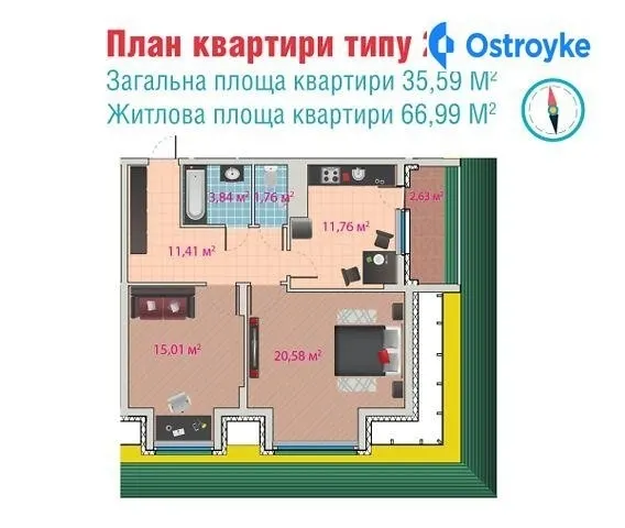 Продаж 2-кімнатної квартири, 66 м², Бориспіль — фото 1