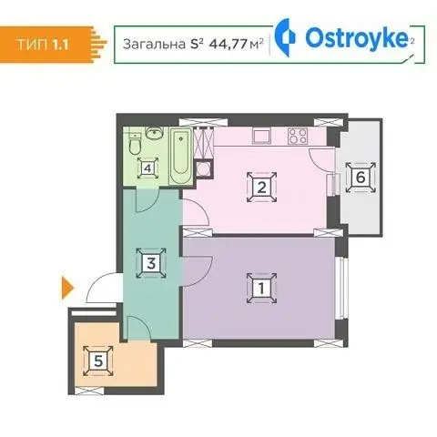 Продажа 1-комнатной квартиры, 44 м², Борисполь