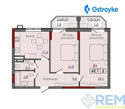 2-комнатная квартира, 62 м², пров. Компасний, Одесса