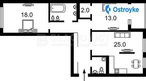 2-комнатная квартира, 85 м², вул. Богданівська, 7в, Киев